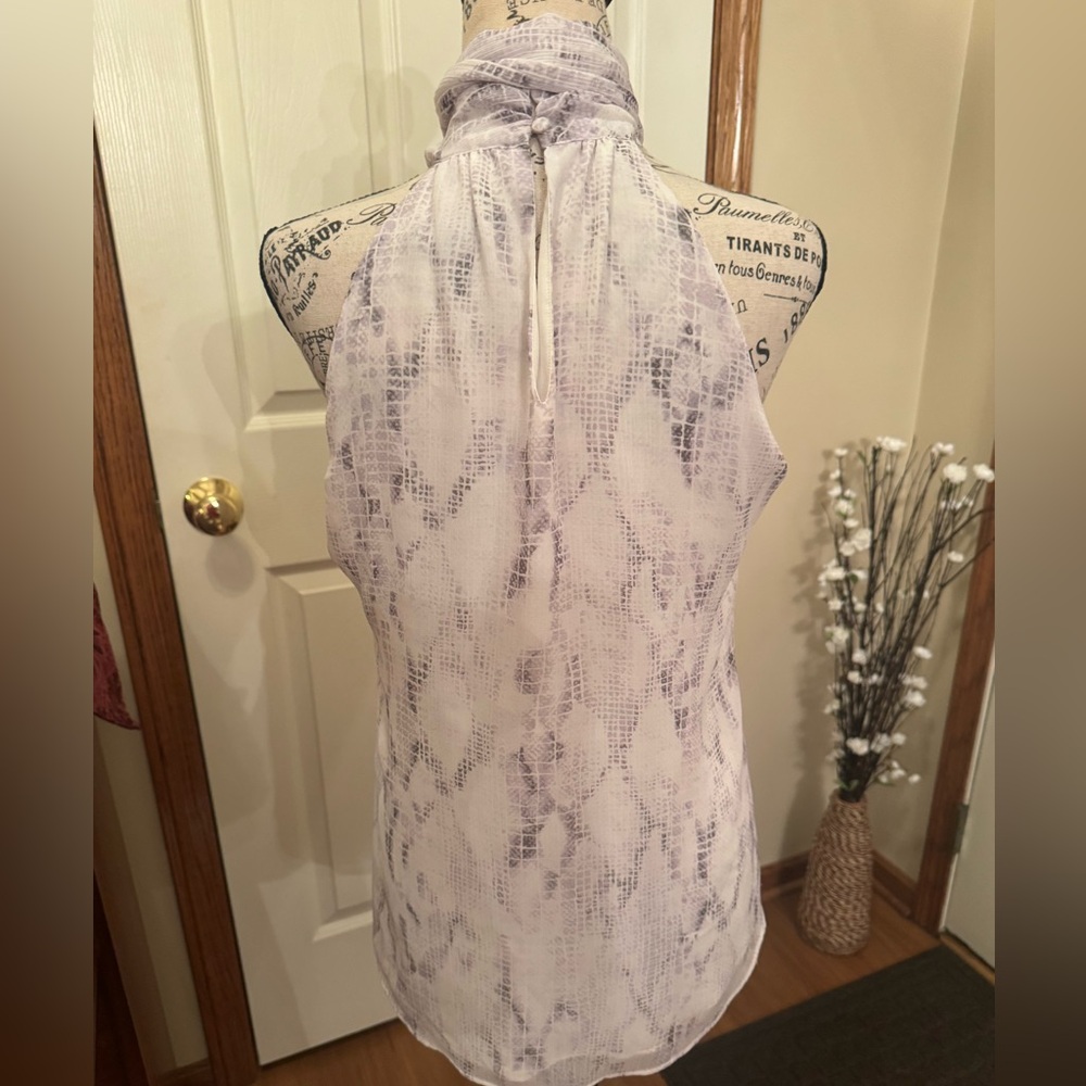 White House Black Market purple and white snake skin halter top - removable bow - Picture 8 of 14